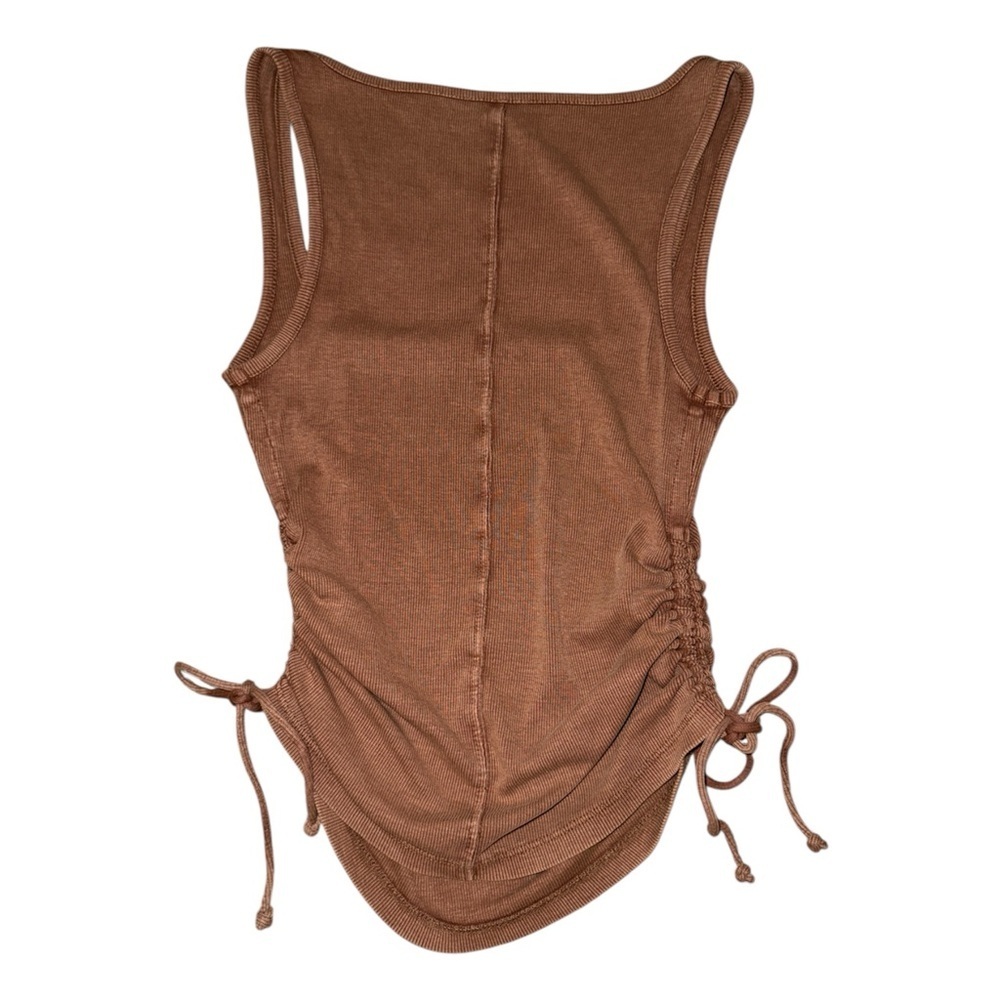 Pilcro Anthropologie brown ruched side tie tank top women’s size XXS - Picture 2 of 9